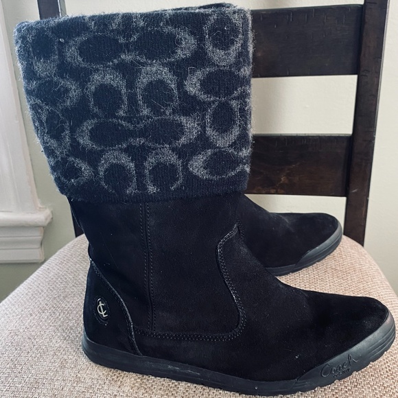 Coach; Tatum boot; black suede with gray/black faux sock lining;; size 6.5 - Picture 4 of 9